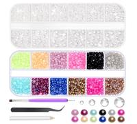 Glarks 4403pcs strass GEMS Peace back Pearl set, 2mm 3mm 4mm 5mm transparent blanc à dos plat gemmes Cristal Strass, 3mm à dos plat perles semi - perles semi - rondes à dos plat perles