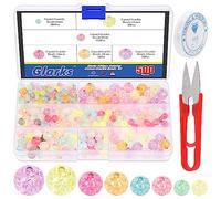 Glarks 502 Craquelé Perles en verre avec fil élastique et kit de ciseaux, 6 mm, 8 mm, 10 mm, 12 mm, perles rondes en cristal acrylique colorées, perles rondes pour fabrication de bijoux