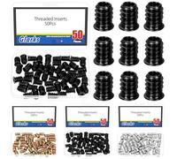 Glarks 50pcs noir M6 x 15mm inserts filetés écrous, acier au carbone Hex socket entraînement écrous inserts pour cadres de lit, planches, bois meubles boulon fixation