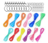 Glarks 52pcs 60M Lanyard String Kit, 12pcs Bright & Glitter Plastic String Lacing Cord avec porte-clés, Petits crochets à ressort, Clips à homard, bagues de saut pour chaînes