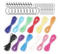 Glarks 52pcs 60M Lanyard String Kit, 12pcs lumineux en plastique cordon de lacet avec porte-clés, petits crochets à ressort, clips à homard, bagues de saut pour chaînes