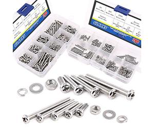 Glarks 560-Pieces M2 M3 Pan Head Phillips Stainless Steel Screws Bolts Nuts Lock and Flat Gasket Washers Assortment Kit by Glarks