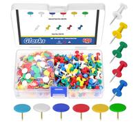 Glarks 600pcs Vinyl-revêtu Pouces et Pousser Pins Set, Inclus 300pcs 23mm / 0.9in Bureau Tacks Couleur Pins, 300pcs 10.3mm / 0.4in Plat Pouce, Stick Pins Tacks pour Le Bureau et l'usage Personnel