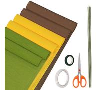 Glarks 6pcs 3 couleurs larges rouleaux de papiers crêpe, incluent 6 rouleaux 9.84in x 8.2ft feuilles de papier crêpe, 30pcs 15.74in fil floral vert, 2 bandes rouleaux, ciseaux 1pc