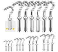 Glarks 6pcs kit de crochet d'expansion M12, vis à crochet à coupelle ouverte en acier inoxydable 304, crochet en béton lourd, crochet à vis d'expansion, crochet mural en béton