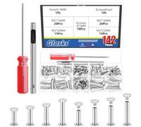 Glarks 70 ensembles M5 x 15/18/20/25mm argent Chicago vis kit, comprend 70pcs Chicago vis de fixation, 1pcs poinçon, 1pcs tournevis, Chicago bouton de fixation post vis rivets ongles