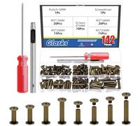 Glarks 70 Ensembles M5 x 15/18/20/25mm Kit de vis Chicago en bronze, comprend 70pcs Chicago vis de liaison, 1pcs Punch, 1pcs tournevis, Chicago bouton de liaison Post vis rivets d'ongles
