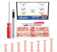 Glarks 70 ensembles M5 x 15/18/20/25mm rose or Chicago vis kit, comprend 70pcs Chicago vis de liaison, 1pcs poinçon, 1pcs tournevis, Chicago bouton de liaison post vis rivets ongles