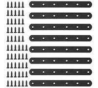 Glarks 8 ensembles de 200 mm de plaque de joint en métal noir pour support d'angle plat droit avec 55 pièces de vis pour réparation de connecteur de fixation de meubles en bois (200x20x3 mm)