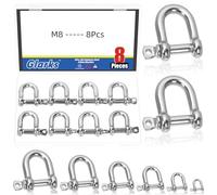 Glarks 8pcs M8 en acier inoxydable D Shape Chackle, D-Shape Anchor Chackle, Heavy Duty D Shape Chackle pour les navires, les ménages, la manutention de la cargaison et le transport terrestre