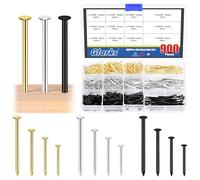 Glarks 900 PCS 20/25 / 30 / 38mm long clou combo Kit, noir, argent, or clous de suspension, clous décoratifs, clous muraux, clous en bois, clous communs, picture Wall hanging Hardware clous