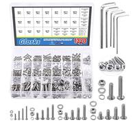 Glarks Assortiment de 1 325 vis à tête hexagonale métriques M2 M3 M4 M5 M6 avec écrous hexagonaux, rondelles plates, rondelles de verrouillage, Boulonnerie pour machines, meubles, voiture