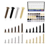 Glarks Assortiment de 2 200 vis à tête cruciforme plate auto-taraudeuses 5 mm, 6 mm, 8 mm, 10 mm, 12 mm, 16 mm, petites vis à bois pour bois/cloison sèche/construction (noir, bronze, nickel, or)