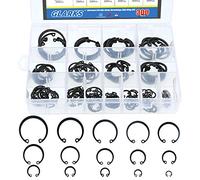 Glarks Assortiment de 300 anneaux de retenue 15 tailles métriques en alliage d'acier noir