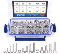 Glarks Assortiment de 510 vis à tête hexagonale M3 M4 M5 en acier inoxydable 304 avec écrous