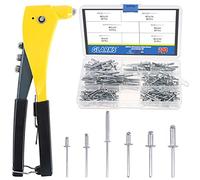 GLARKS Ensemble de riveteuses robustes, assortiment de 210 rivets aveugles en aluminium et un pistolet à rivets pop professionnel pour travaux de tôle, automobile, ferroviaire et conduit (pistolet à