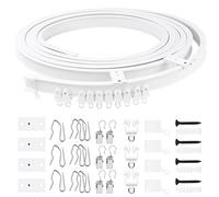 Glarks Ensemble de tringle de plafond incurvée et pliable blanche de 5M/16,4pi, 155 pièces, comprend 40 crochets de rideau de 3,5 cm, 40 pinces à rideau pour rideaux de douche en forme de U et de L