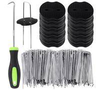 Glarks Kit d'agrafes de piques de jardin de 101pcs, agrafes de paysage en forme de U de 50pcs 150mm, joint de fixation de 50pcs avec crochet de sélection de 1pcs