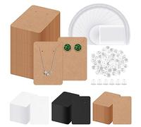 Glarks Kit de 300 cartes et fermoirs pour boucles d'oreilles, Cartes de présentation marron de 9 x 6 cm, Sachets auto-scellants pour l'emballage de bijoux à tiges et pendants