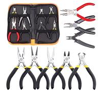 Glarks Kit de 6 pince à bijoux professionnel avec bec aiguille, bec rond et courbe, coupe-fil, sertir et bout (8'')