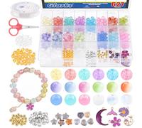 Glarks Kit de 627 perles en verre pour la fabrication de bijoux, bracelets, breloques en vrac, perles rondes en verre, perles de cristal pour collier de perles pour adultes et débutants