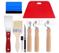 Glarks Kit de 9 outils de lissage de papier peint comprenant 3 rouleaux à couture plate, 2 raclettes à lisser, 1 pinceau, 1 couteau à mastic et 1 couteau à papier adhésif avec lames de 9 mm