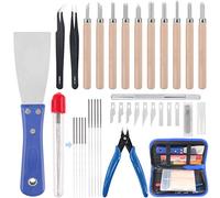Glarks Kit de nettoyage de buses d’imprimante 3D 34 pièces, avec aiguilles de nettoyage de 0,35 mm et 0,4 mm, kit d’outils de sculpture sur bois, kit de nettoyage de couteaux, pinces, raclette
