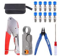 Glarks Kit d'outils de sertissage de câble coaxial, RG6 RG59, outil de sertissage à compression coaxiale, pince à dénuder et coupe-câble avec 10 connecteurs de compression F pour câble, TV, vidéo