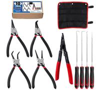 Glarks Lot de 10 pinces à anneau pression comprenant 4 pinces à circlips intérieures/extérieures de 17,8 cm, 4 crochets et ensemble de crochetage et 1 pince à rondelle de fer à cheval de 22,9 cm avec