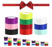 Glarks Lot de 10 rouleaux de ruban en satin de 2,5 cm x 22,9 m, 10 couleurs, double face en tissu polyester pour emballage cadeau, nœuds pour cheveux, emballage floral, décoration de fête, mariage