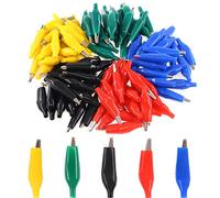 Glarks Lot de 100 pinces crocodiles argentées de 45 mm pour test électrique avec couvercle isolant de protection noir/rouge/jaune/bleu/vert pour tests en laboratoire