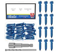 Glarks Lot de 102 vis à béton hexagonales à fente bleue 3/16", 5 tailles, très résistantes, avec livre de perçage, pour ancrage, maçonnerie, bloc, brique (1/4 x 1-1/4")