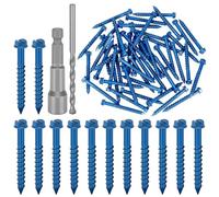 Glarks Lot de 102 vis d'ancrage à tête hexagonale fendue bleue de 3/16", 5 tailles, vis d'ancrage à béton robustes avec foret pour ancrage de maçonnerie, bloc, brique (6,35 x 6,35 cm)