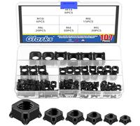 Glarks Lot de 107 écrous à souder M4 M5 M6 M8 M10 M14 - Noir - Carré UNC grossier - En acier au carbone - Écrous de soudure carrés pour machine industrielle