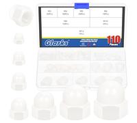 Glarks Lot de 110 écrous hexagonaux en nylon blanc de 7 tailles, M3 M4 M5 M6 M8 M10 M12 à tête bombée décorative pour protéger les filetages hexagonaux et les boulons