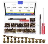 Glarks Lot de 110 vis Chicago 6 tailles de rivets en cuir avec poinçon et kit de tournevis, M5 x 4/5/6/8/10/12 mm pour reliure en cuir (bronze noir)