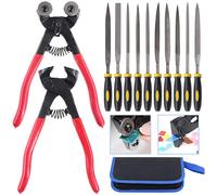 Glarks Lot de 12 outils de mosaïque, pinces à mosaïque en verre à roulettes et pince coupante pour carrelage avec 10 limes aiguilletées haute résistance