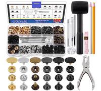 Glarks Lot de 120 boutons-pression en cuir,12.5 mm,6 couleurs,Boutons pression en métal,Avec 8 perforatrices, outils de fixation, crayons à graisse et ruban à mesurer pour le bricolage du cuir