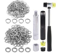 Glarks Lot de 124 œillets argentés de 1,27 cm avec ensembles d'outils, 120 œillets avec 4 outils d'installation pour tissu, toile, rideau, vêtements, réparation et décoration du cuir