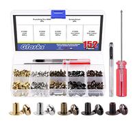 Glarks Lot de 150 vis Chicago rondes à tête plate de 8 x 6 mm, rivets en cuir 5 couleurs, avec perforateur et tournevis pour travaux manuels en cuir, vêtements, chaussures, ceintures, sacs