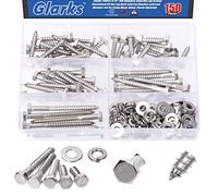 Glarks Lot de 150 vis tire-fond hexagonales en acier inoxydable 304 de 5/16" avec rondelles plates et rondelles de verrouillage