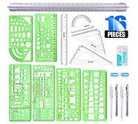 Glarks Lot de 16 gabarits de mesure pour coffrage de construction règles de dessin géométriques et règles triangulaires d'architecte avec crayon recharges de mine de crayon gomme pour bureau et école