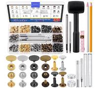 Glarks Lot de 160 boutons-pression en cuir de 2 styles comprenant des boutons pression en métal de 12,5 mm et 8 rivets en cuir de 8 mm avec 11 outils de pose de marteau perforateur, des crayons à