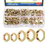 Glarks Lot de 180 écrous de verrouillage hexagonaux métriques M6 M7 M8 M10 M12 en zinc jaune pour raccords de tuyaux hexagonaux fins femelles pour plomberie