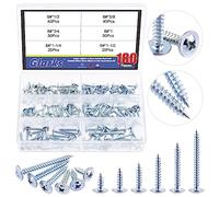 Glarks Lot de 180 vis à bois à tête bombée modifiée, 6 tailles #8, 8 x 1/2", 5/8", 3/4", 2,5", 3-1/4", 3-1/2" en acier carbone plaqué zinc bleu