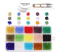 Glarks Lot de 1800 perles bicônes en cristal de 4 mm - 15 couleurs - Perles à facettes en verre de cristal en forme de bicône avec corde élastique, ciseaux, colliers, boucles d'oreilles