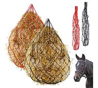 Glarks Lot de 2 filets à foin à alimentation lente de 91,4 cm, 2 couleurs, grand filet à foin en polyester résistant pour remorque et étal, simule le pâturage, réduit les déchets (noir, rouge)