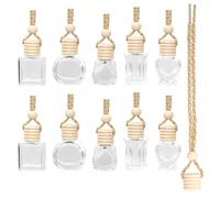 Glarks Lot de 20 fioles de parfum de 5 à 10 ml, carré/larme/diamant/pointe unique/tour en verre transparent à suspendre avec bouchons en bois et ficelle de suspension