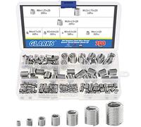Glarks Lot de 200 inserts de fil - Assortiment de manchons - En acier inoxydable 304 - M3 M4 M5 M6 M8 M10 M12 - Inserts filetés hélicoïdaux - Manchon de réparation pour réparation automobile