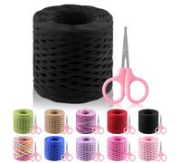 Glarks Lot de 200 m de ruban en raphia avec ciseaux, ruban en raphia noir naturel, ruban d'emballage kraft pour emballage cadeau, emballage cadeau, fournitures d'artisanat